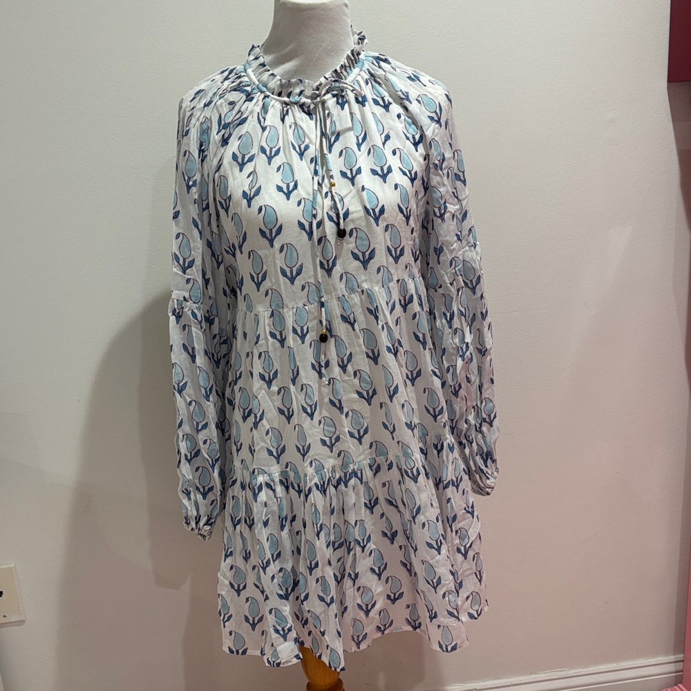 Oliphant Long Sleeve Dress in Blue and White